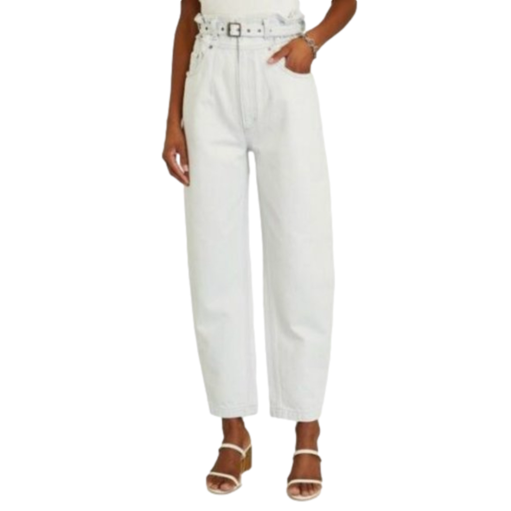 AGOLDE Riya Elasticated Peg leg Paperbag waist Denim Jeans light blue wash sz 24